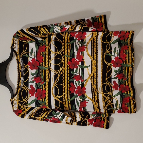 RAFAELLA Floral gold rope pattern shoulder button detail top Med. - Picture 1 of 9